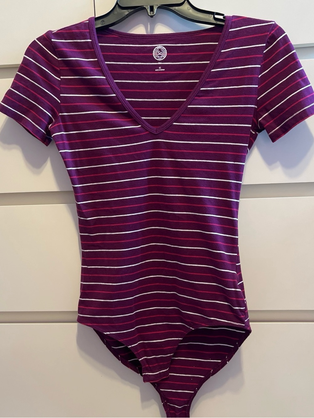 SO Purple Strip V-neck Bodysuit